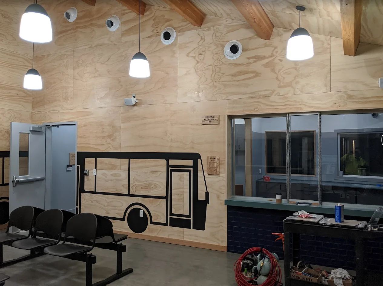 Wood-paneled commercial interior